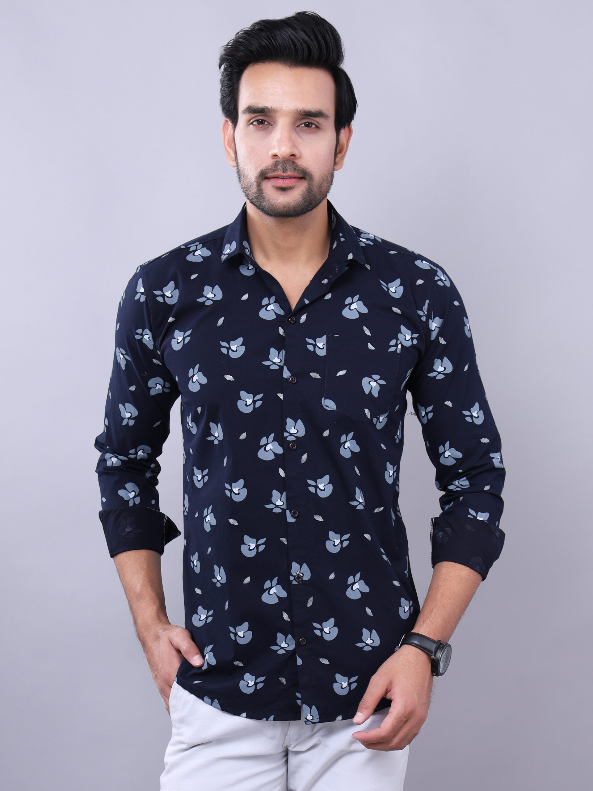 Mens Slim Fit Full Sleeves Casual Floral Cotton Shirt
