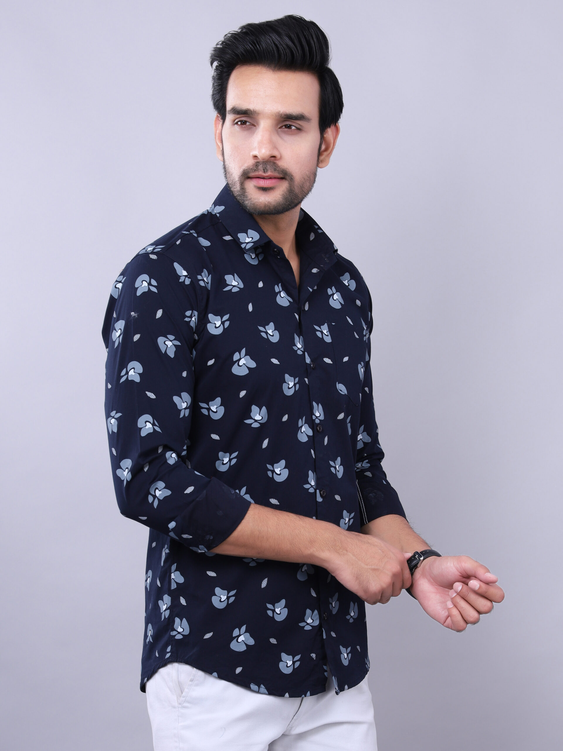 Mens Slim Fit Full Sleeves Casual Floral Cotton Shirt