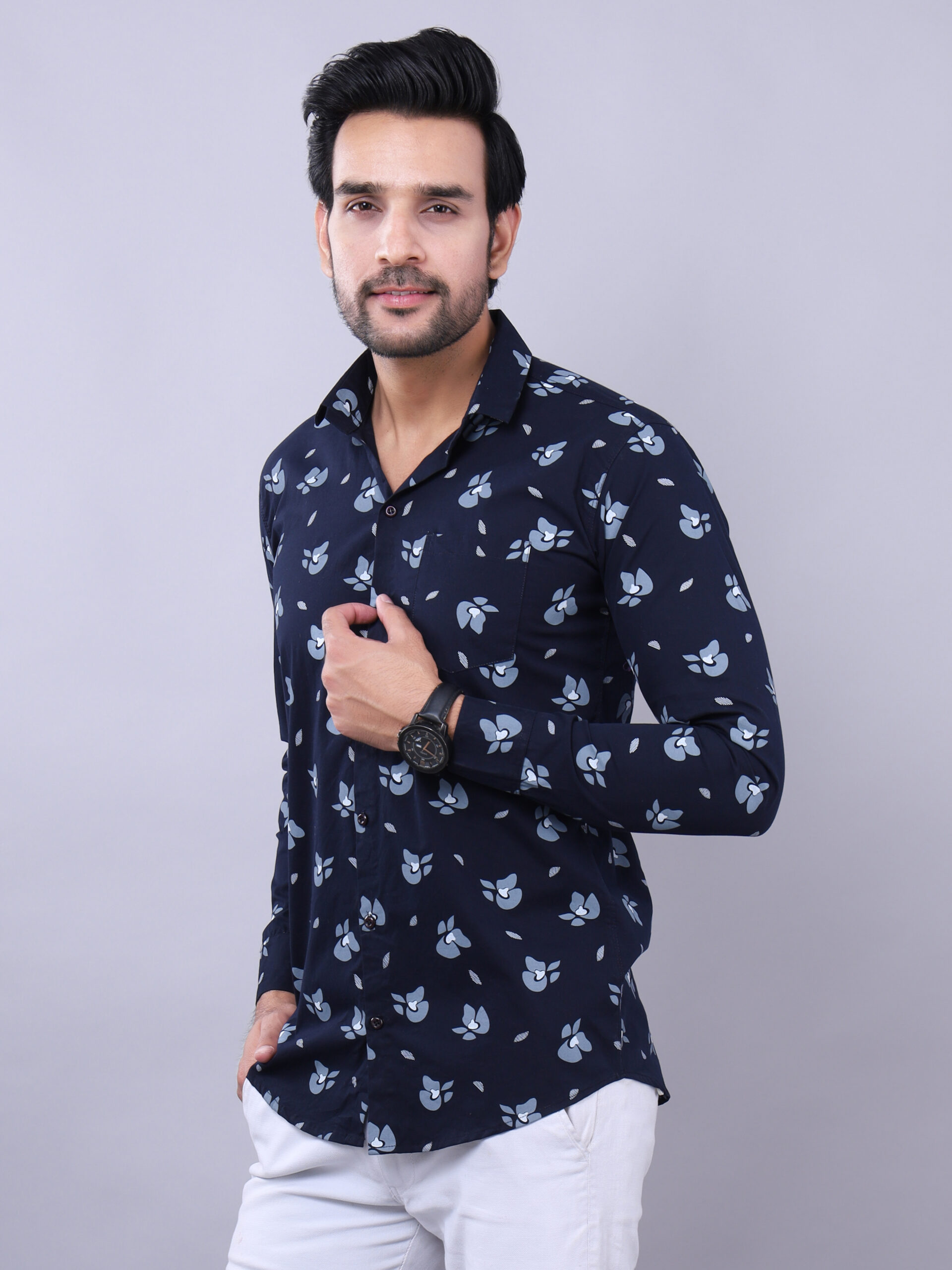 Mens Slim Fit Full Sleeves Casual Floral Cotton Shirt