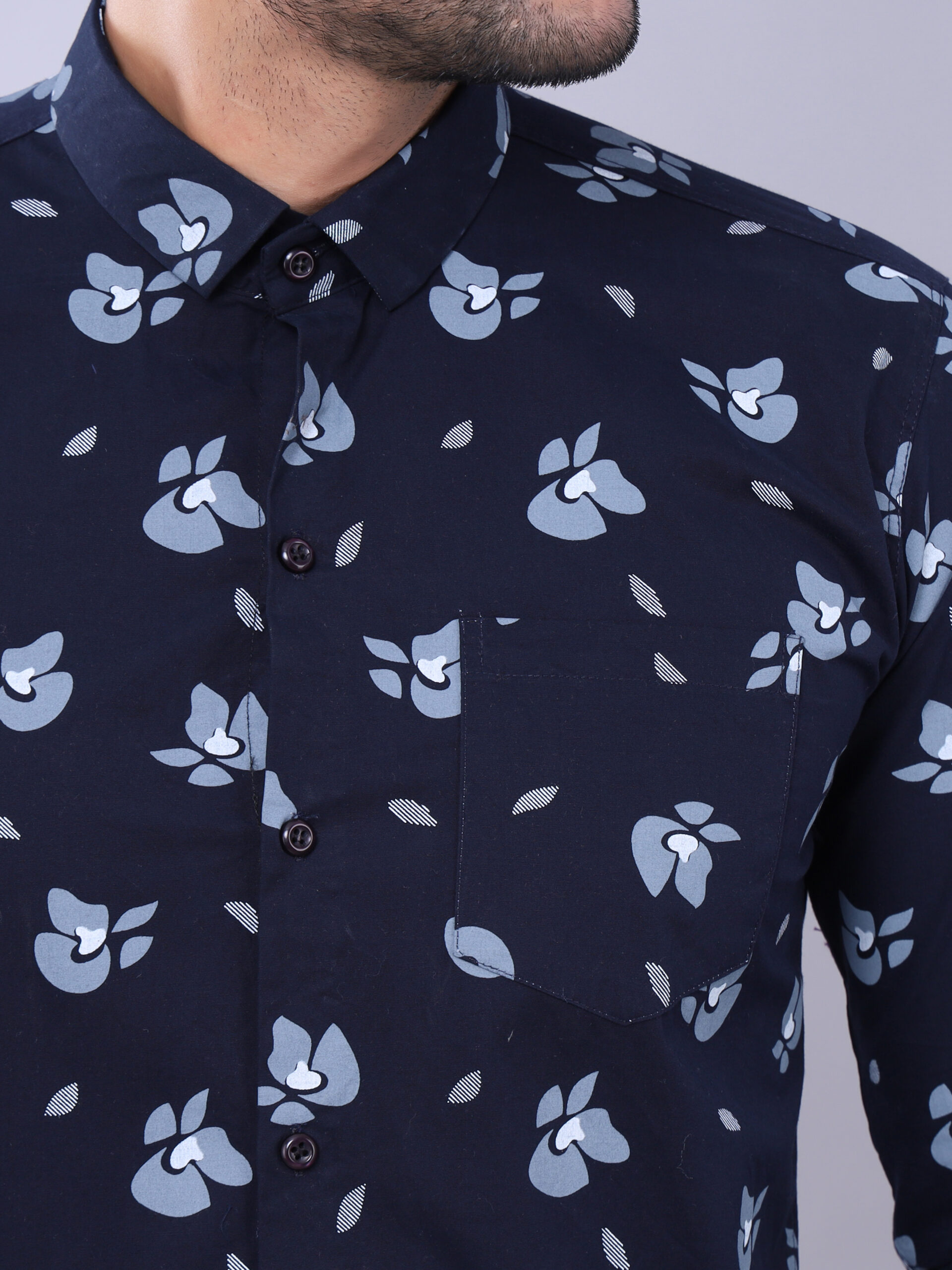 Mens Slim Fit Full Sleeves Casual Floral Cotton Shirt