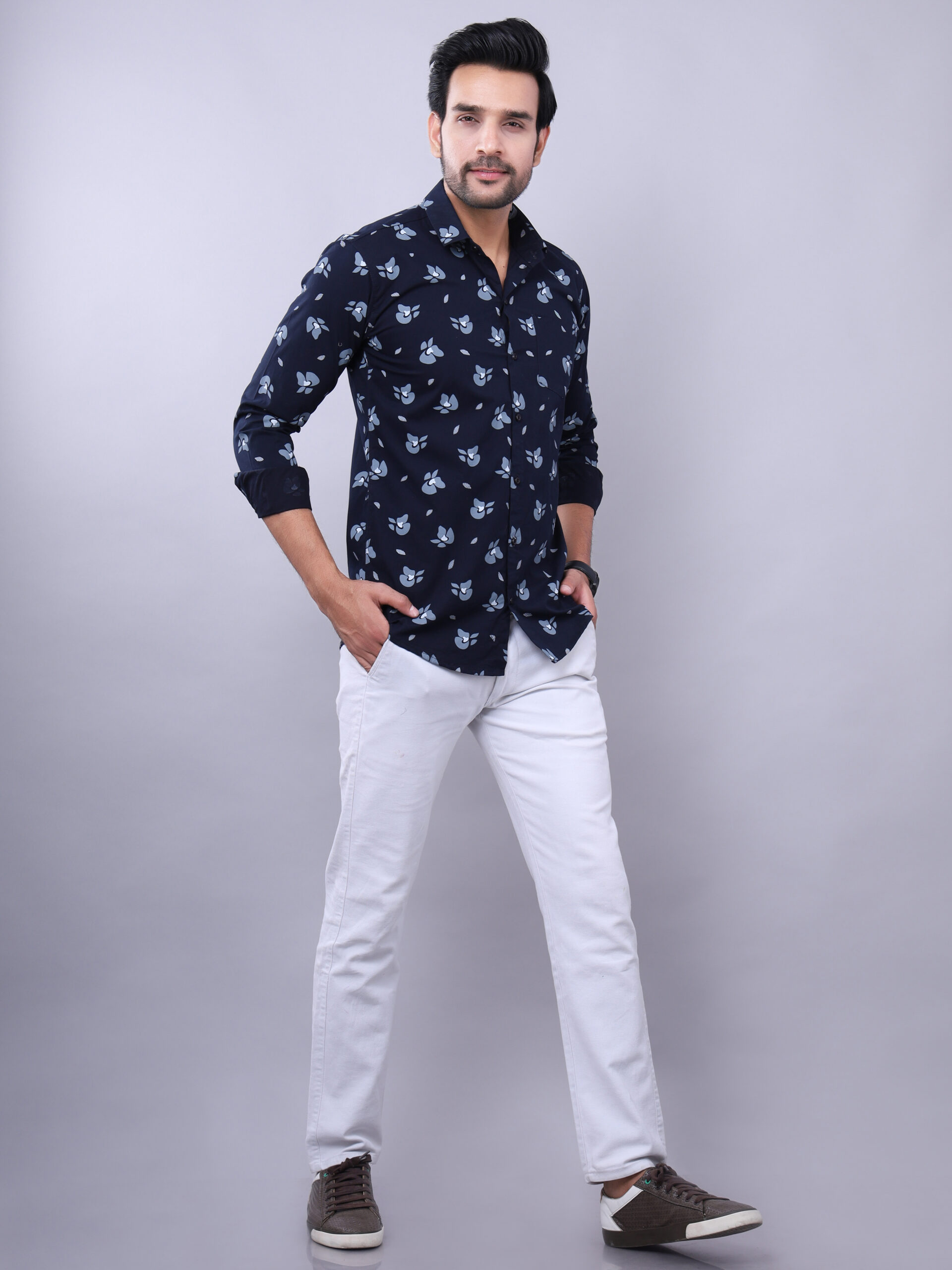 Mens Slim Fit Full Sleeves Casual Floral Cotton Shirt