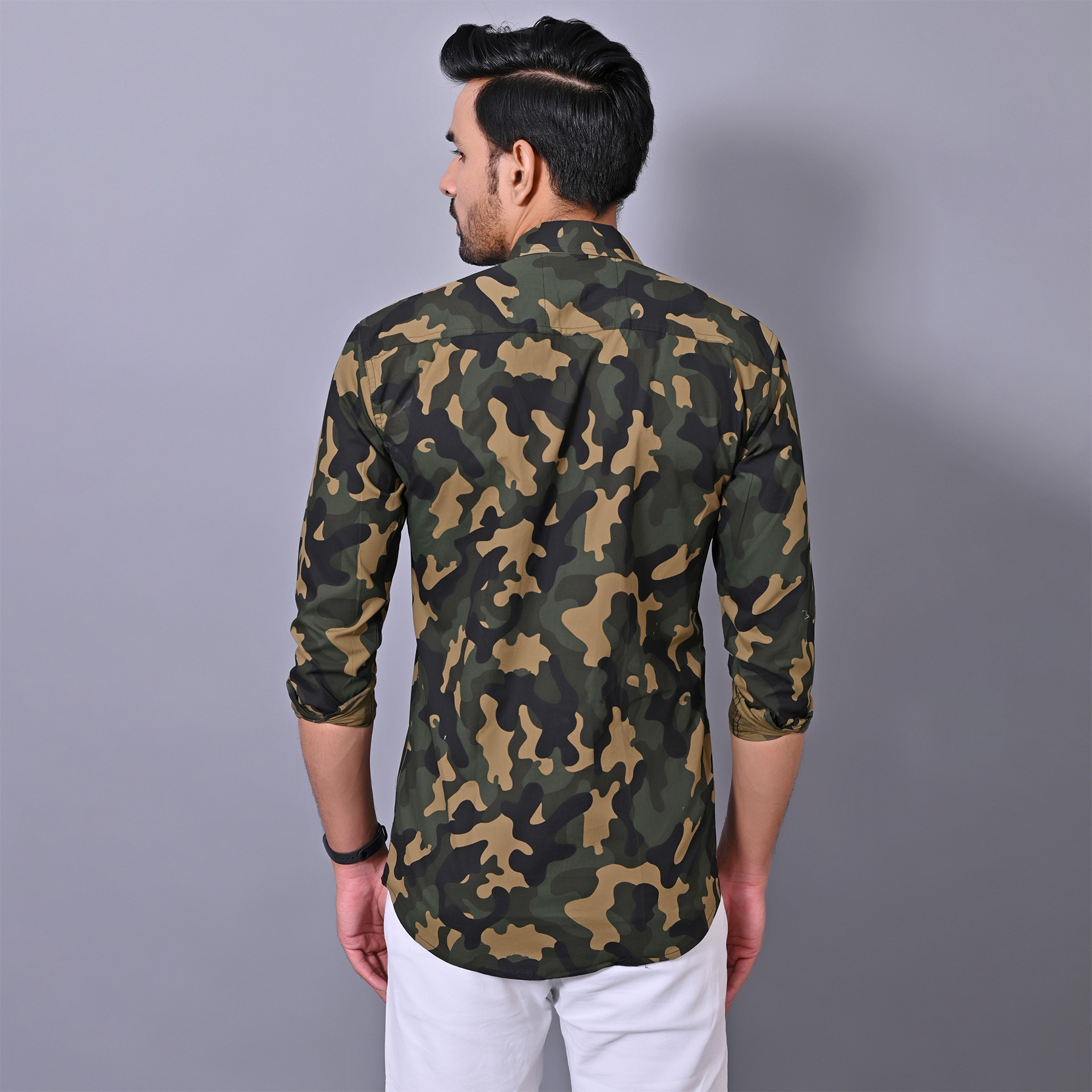 Mens Slim Fit Full Sleeves Casual Army Cotton Shirt