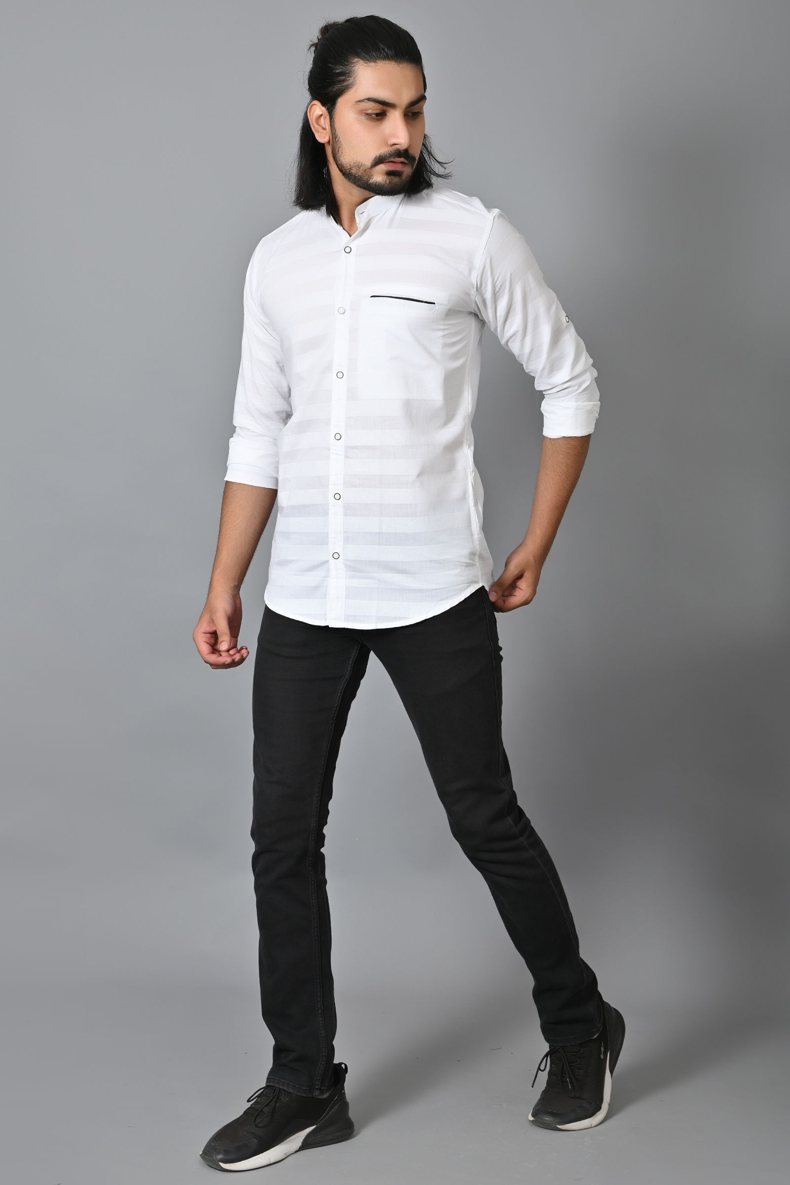 Mens Slim Fit White Full Sleeves Casual Cotton Shirt