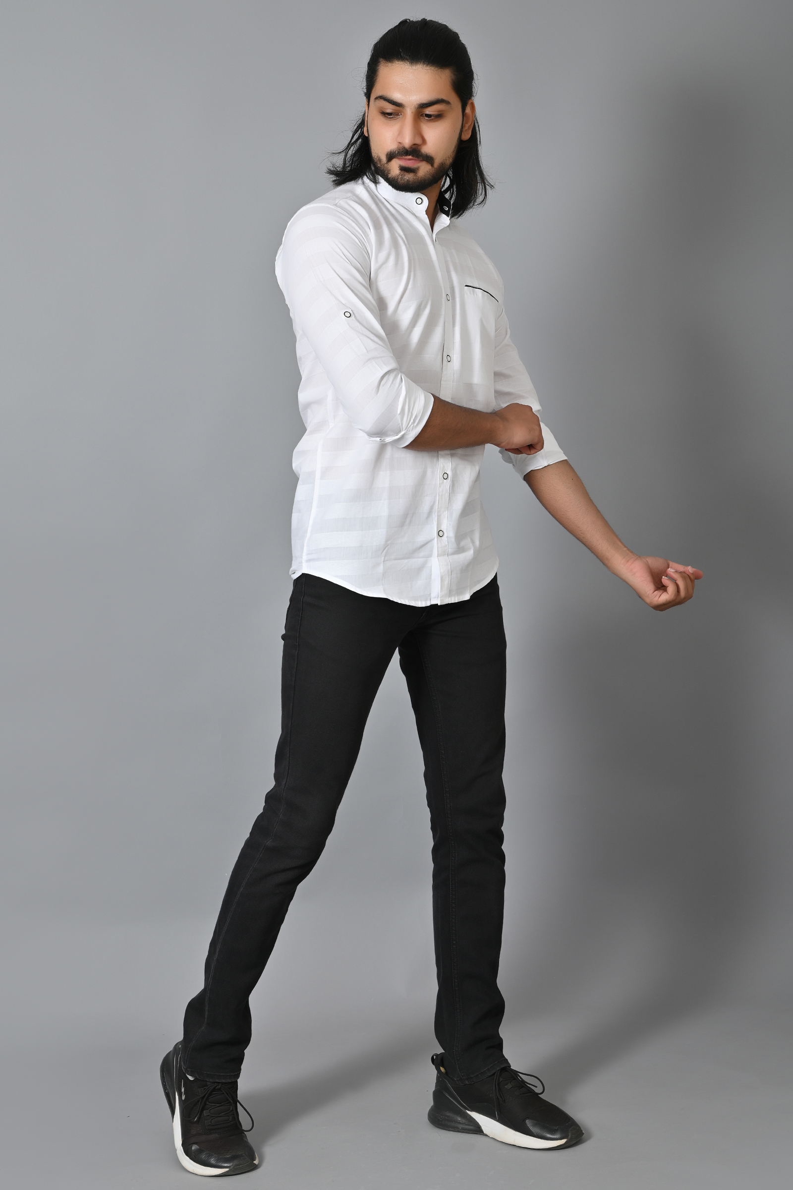 Mens Slim Fit White Full Sleeves Casual Cotton Shirt
