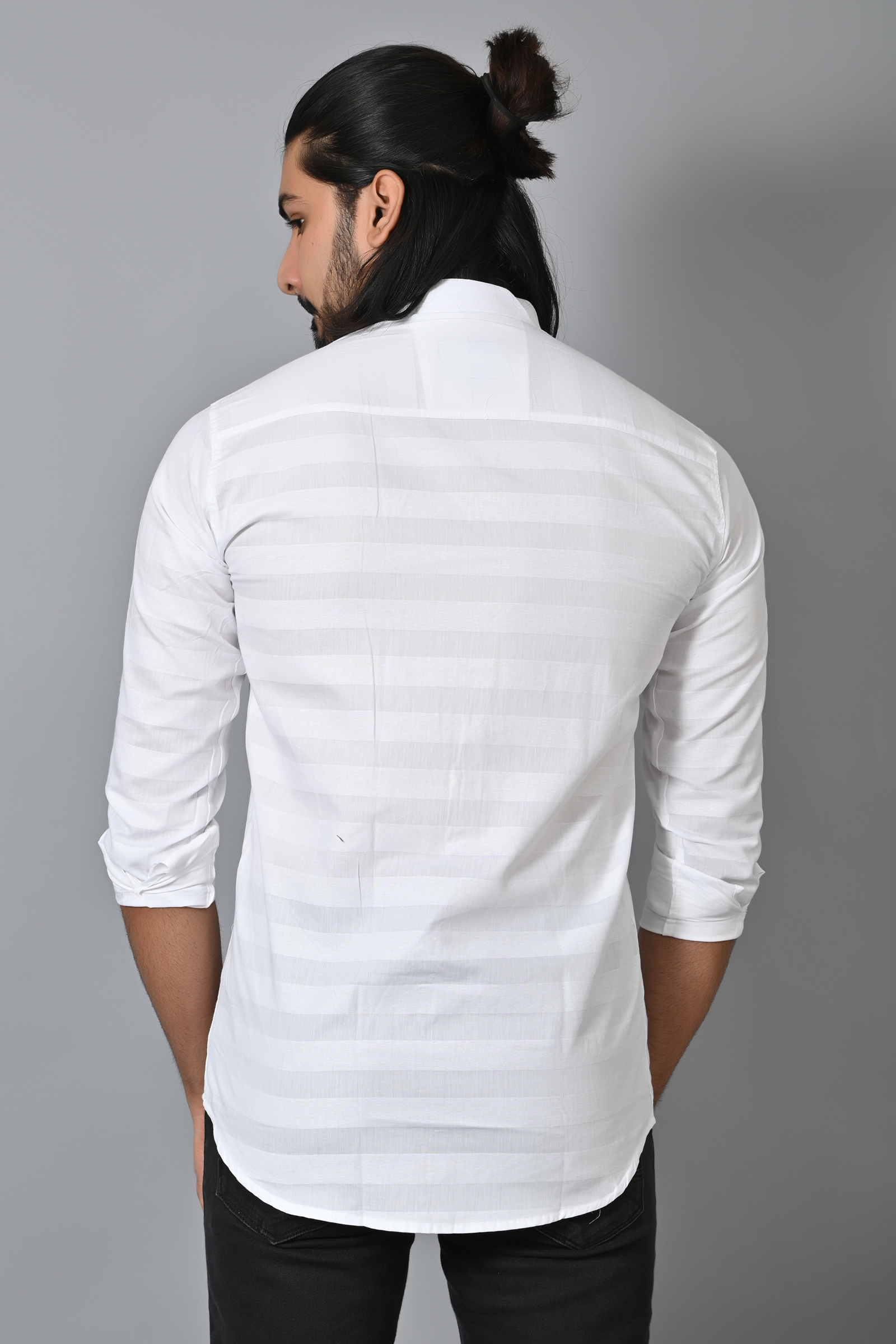 Mens Slim Fit White Full Sleeves Casual Cotton Shirt
