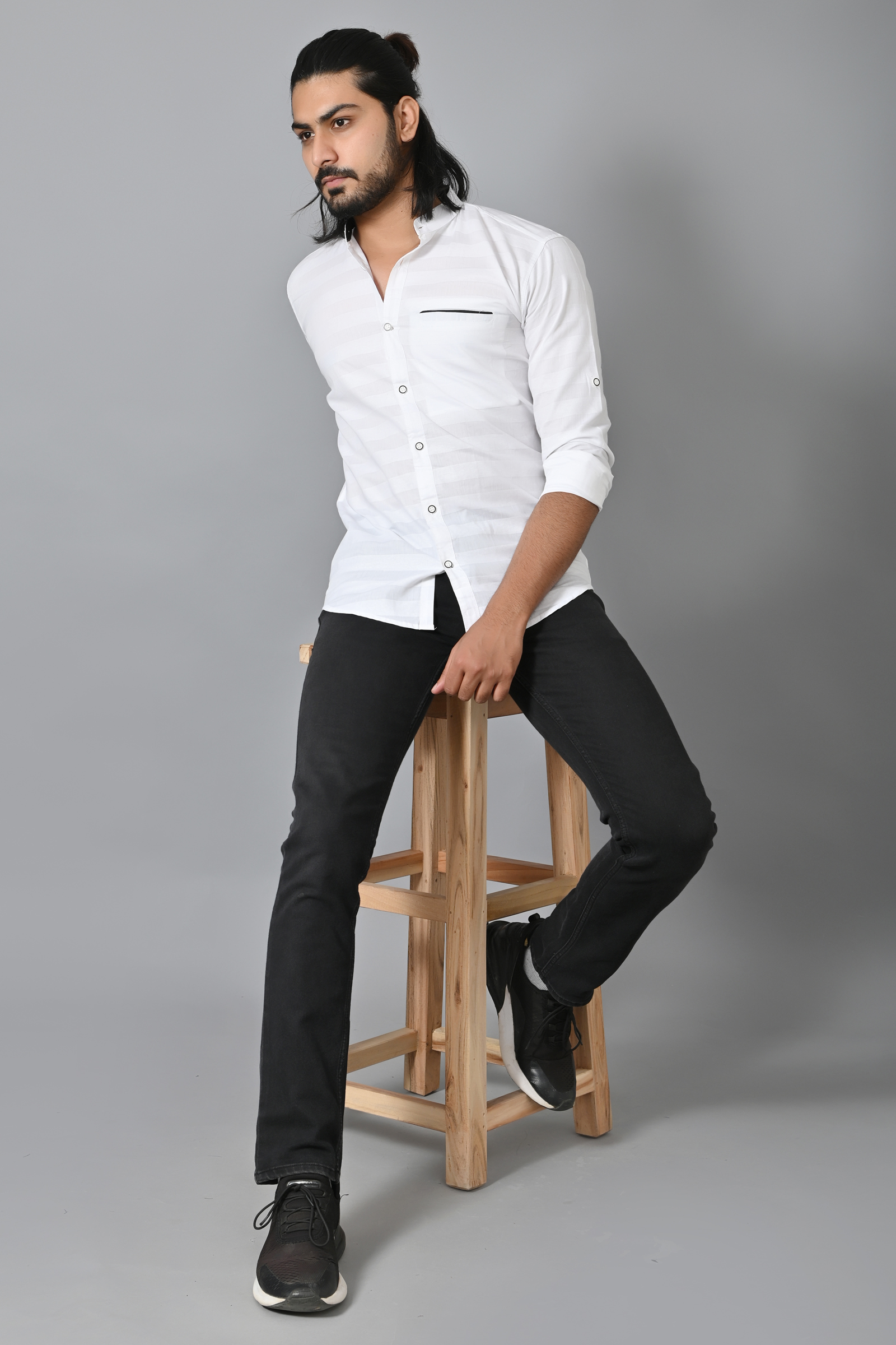 Mens Slim Fit White Full Sleeves Casual Cotton Shirt
