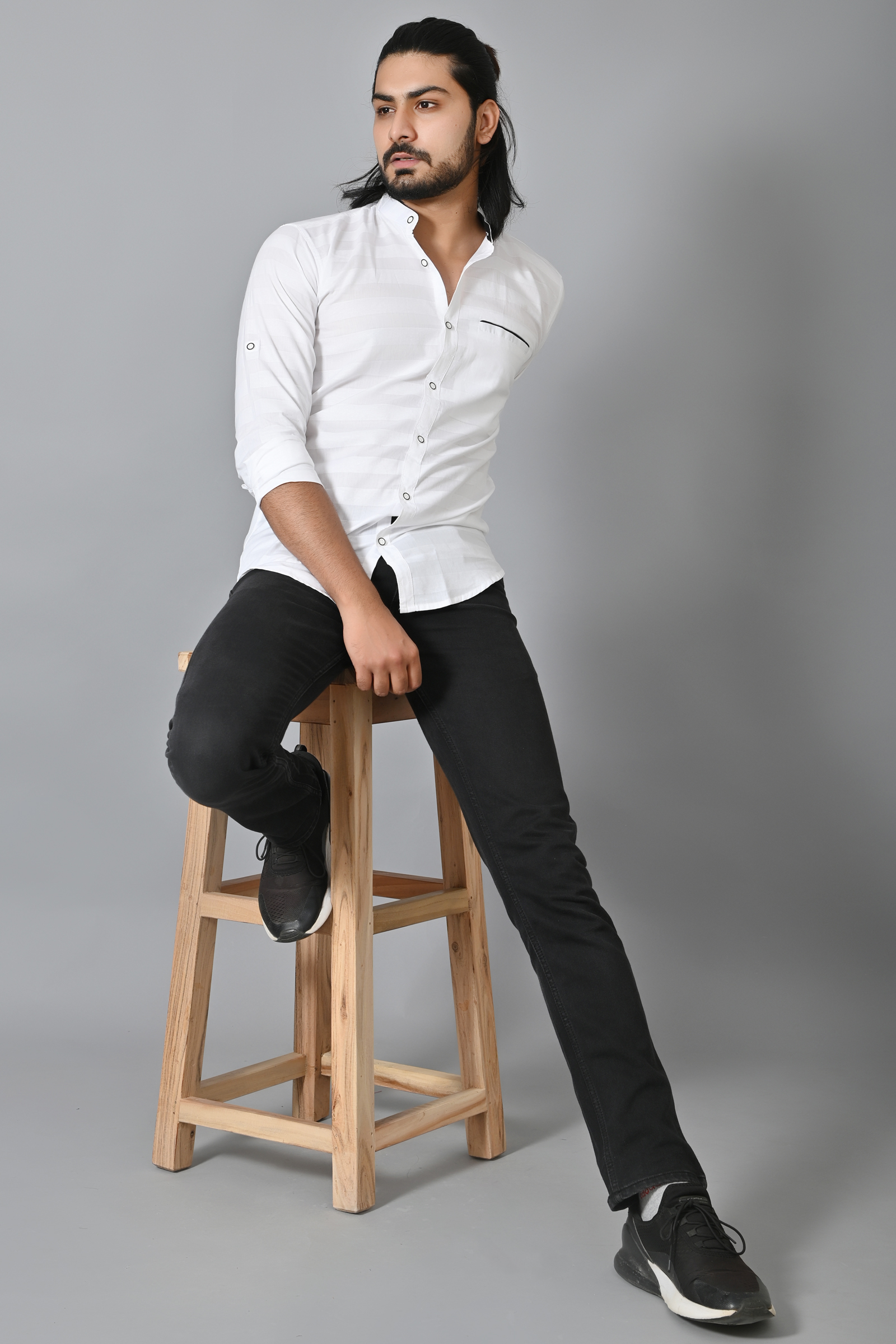 Mens Slim Fit White Full Sleeves Casual Cotton Shirt