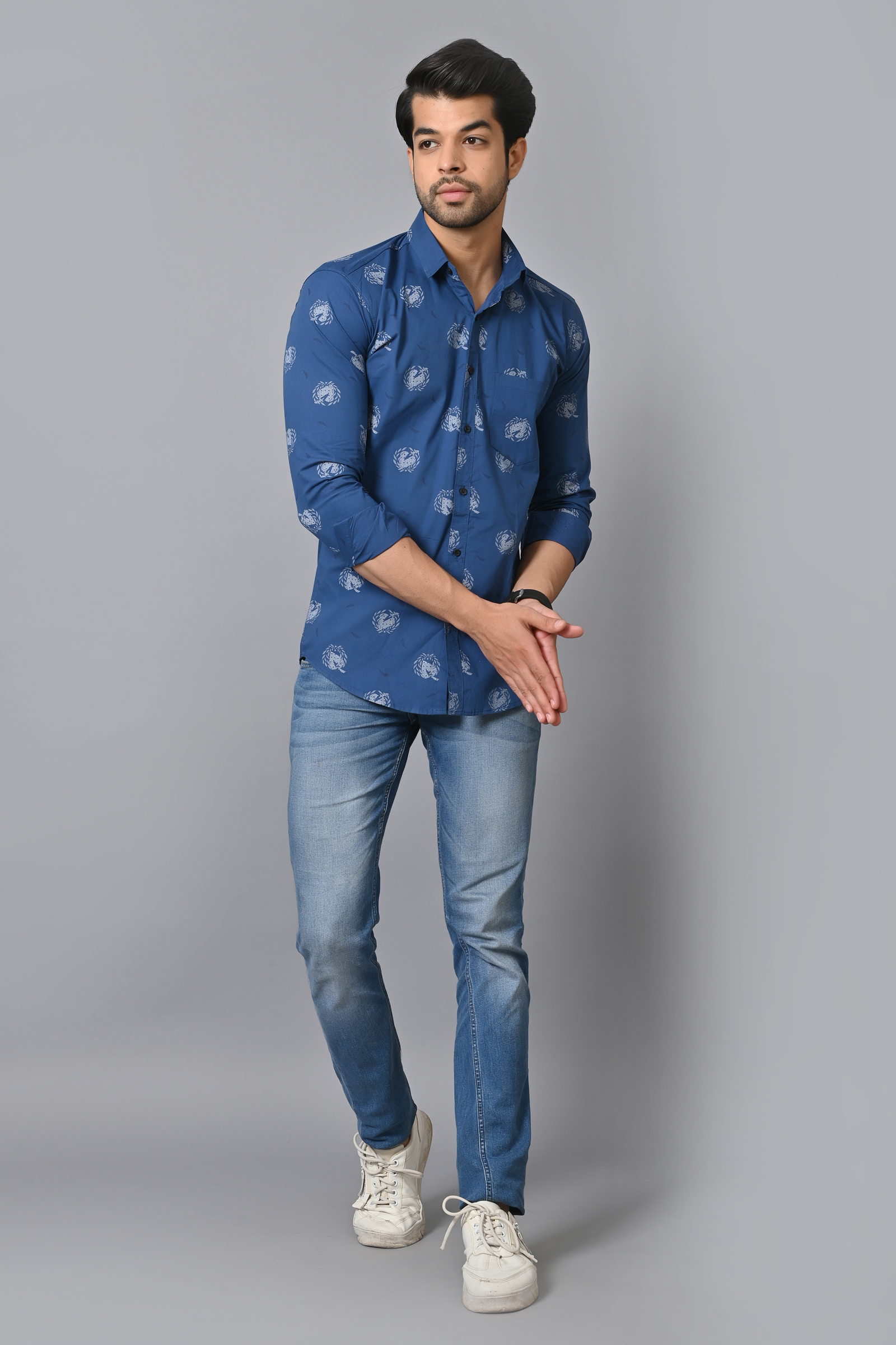 Mens Slim Fit Full Sleeves Casual Floral Cotton Shirt