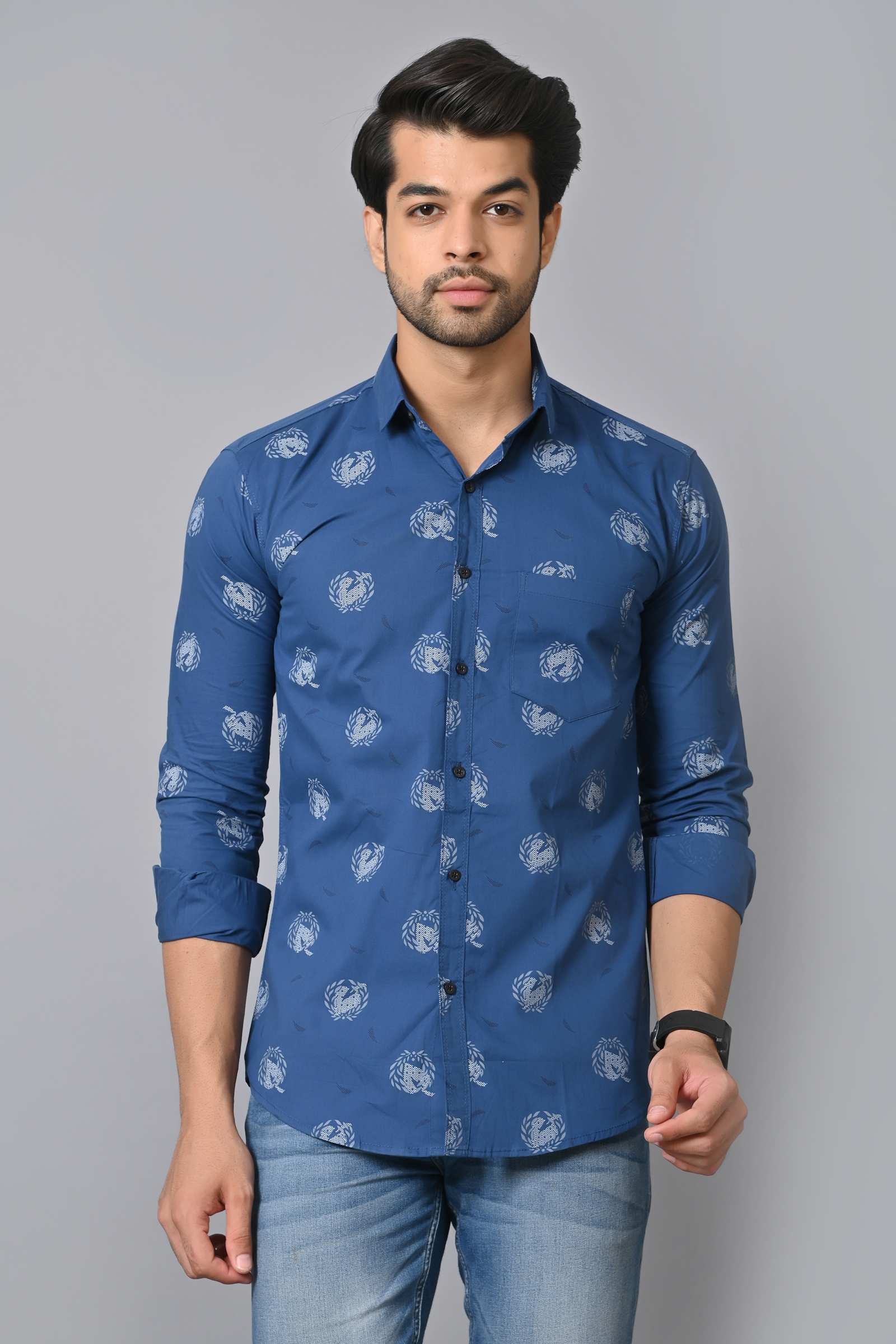 Mens Slim Fit Full Sleeves Casual Floral Cotton Shirt