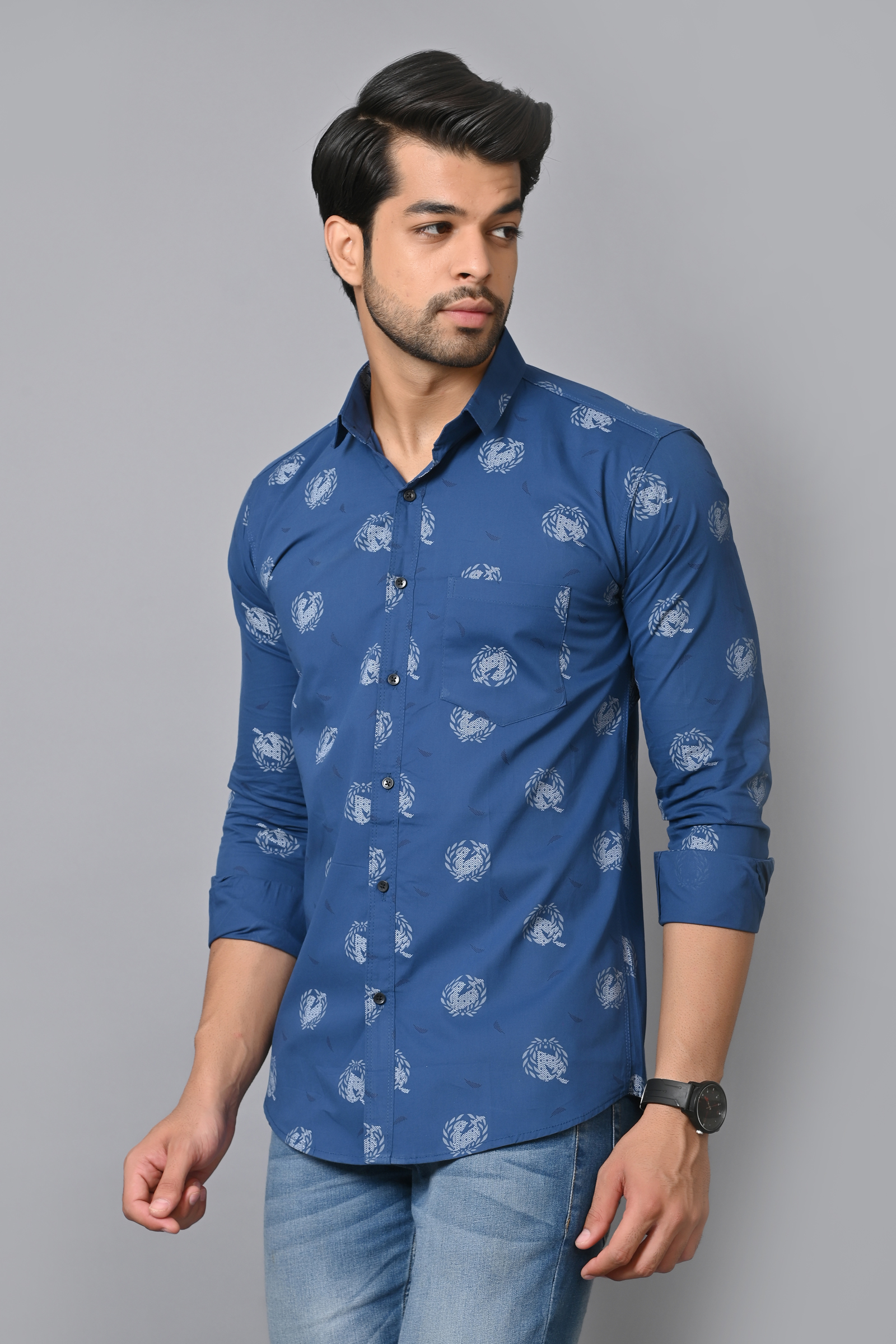 Mens Slim Fit Full Sleeves Casual Floral Cotton Shirt
