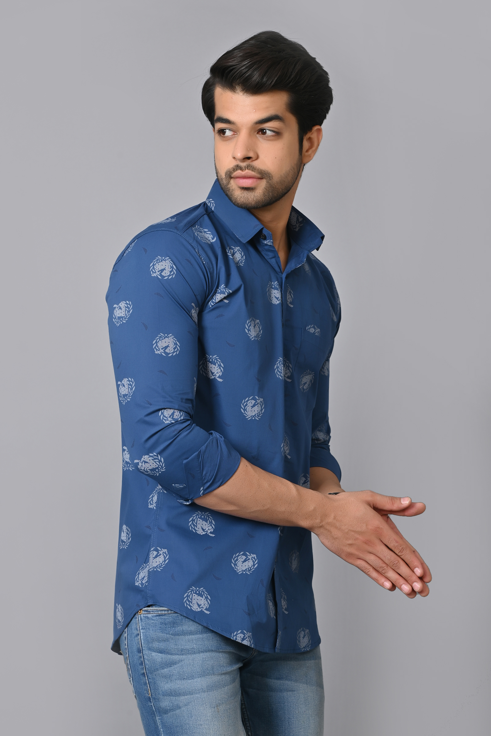 Mens Slim Fit Full Sleeves Casual Floral Cotton Shirt