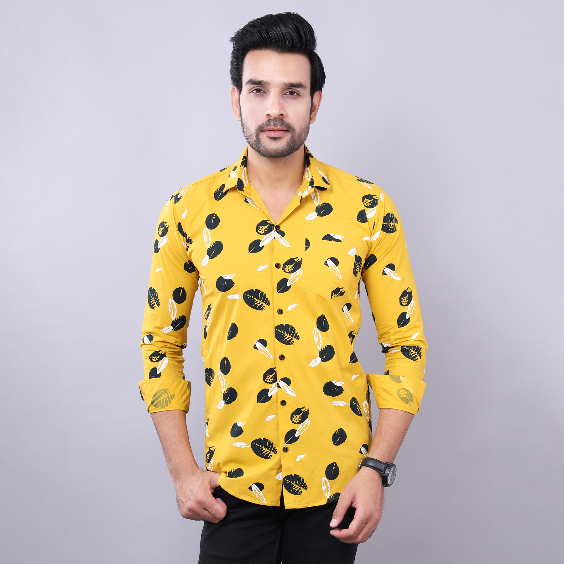 Mens Slim Fit Full Sleeves Casual Floral Cotton Shirt
