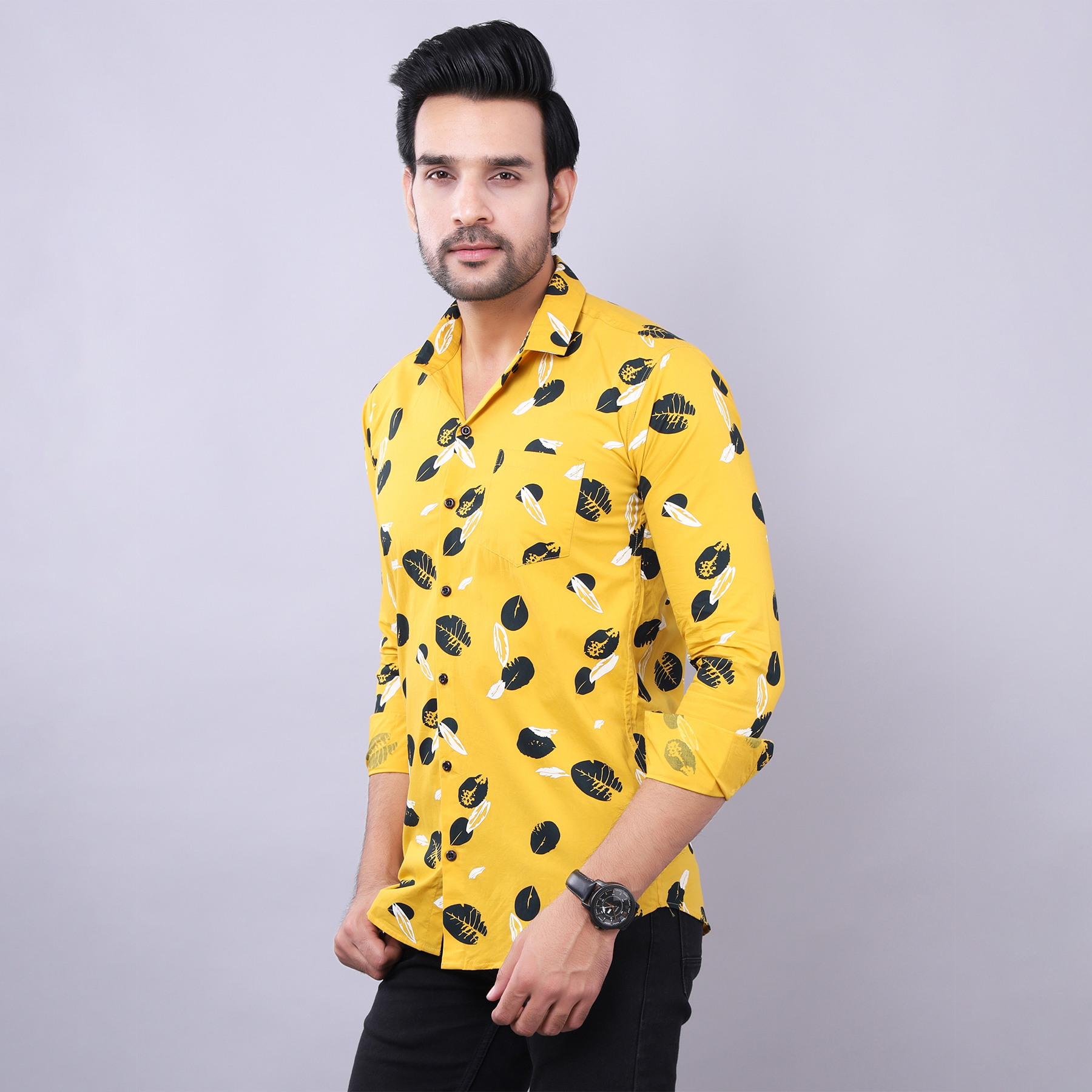 Mens Slim Fit Full Sleeves Casual Floral Cotton Shirt