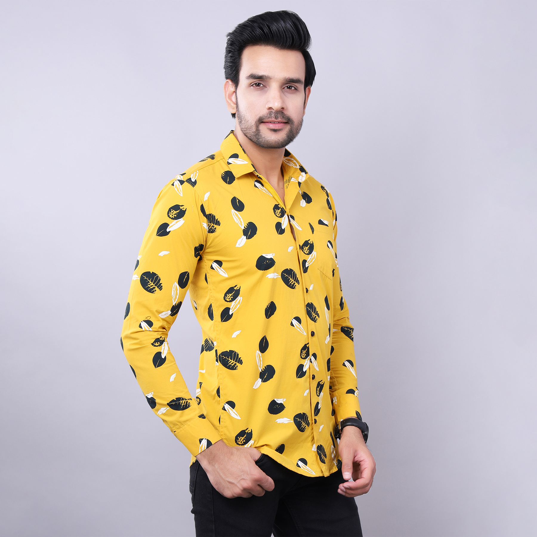 Mens Slim Fit Full Sleeves Casual Floral Cotton Shirt