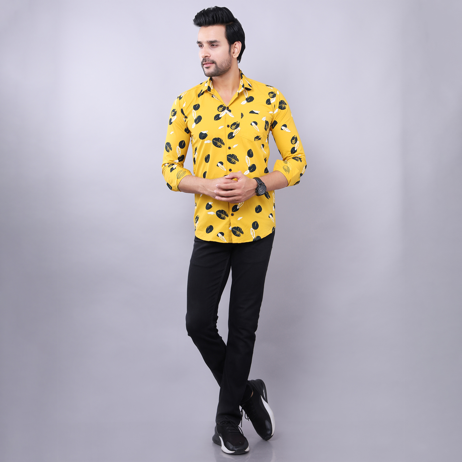 Mens Slim Fit Full Sleeves Casual Floral Cotton Shirt