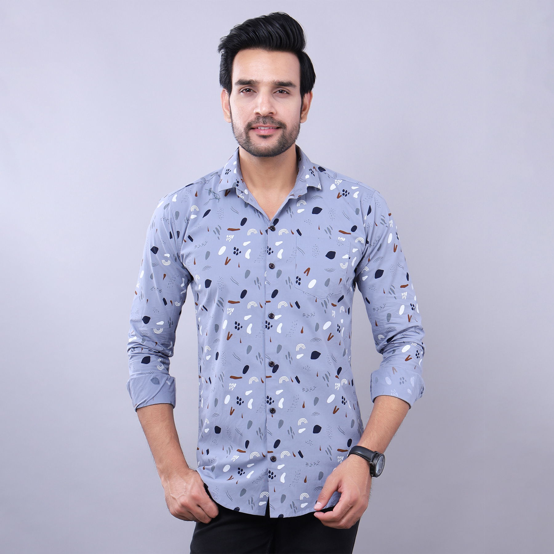 Mens Slim Fit Full Sleeves Casual Block Cotton Shirt