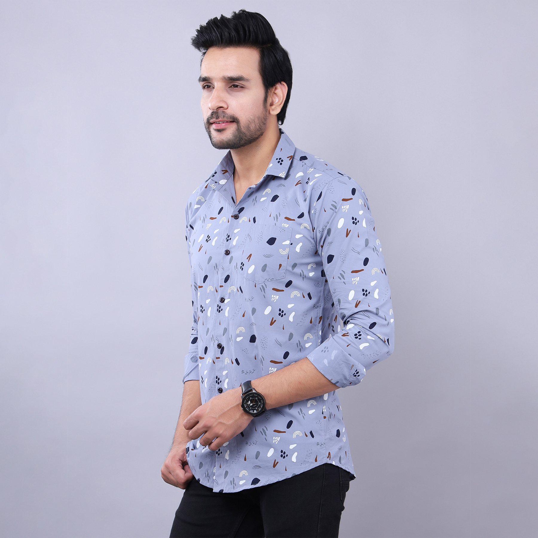 Mens Slim Fit Full Sleeves Casual Block Cotton Shirt