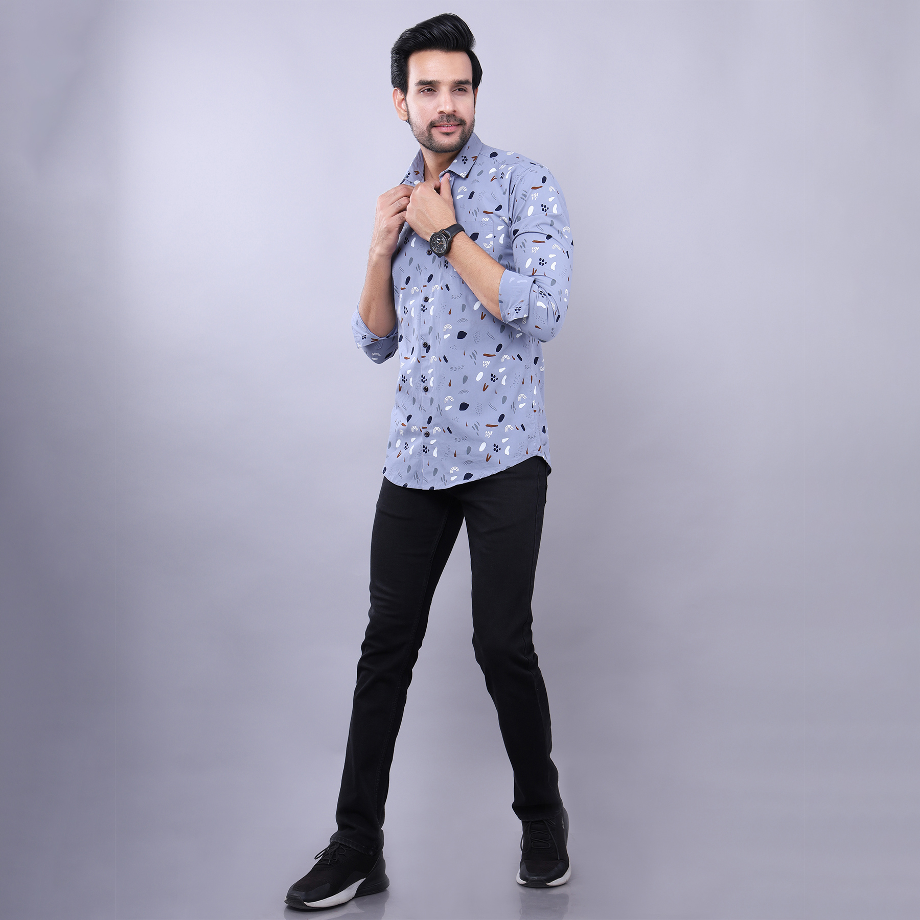 Mens Slim Fit Full Sleeves Casual Block Cotton Shirt