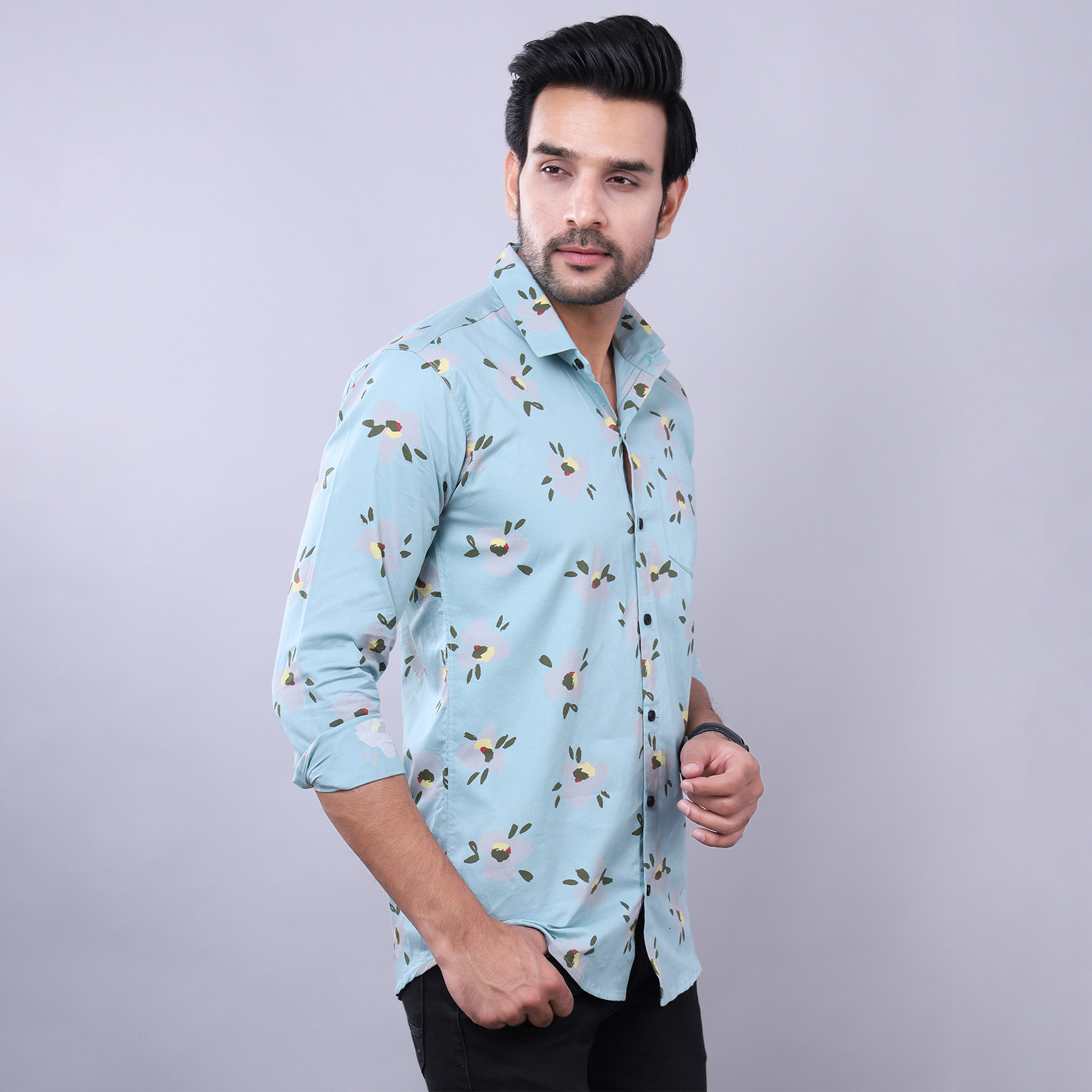Mens Slim Fit Full Sleeves Casual Floral Cotton Shirt