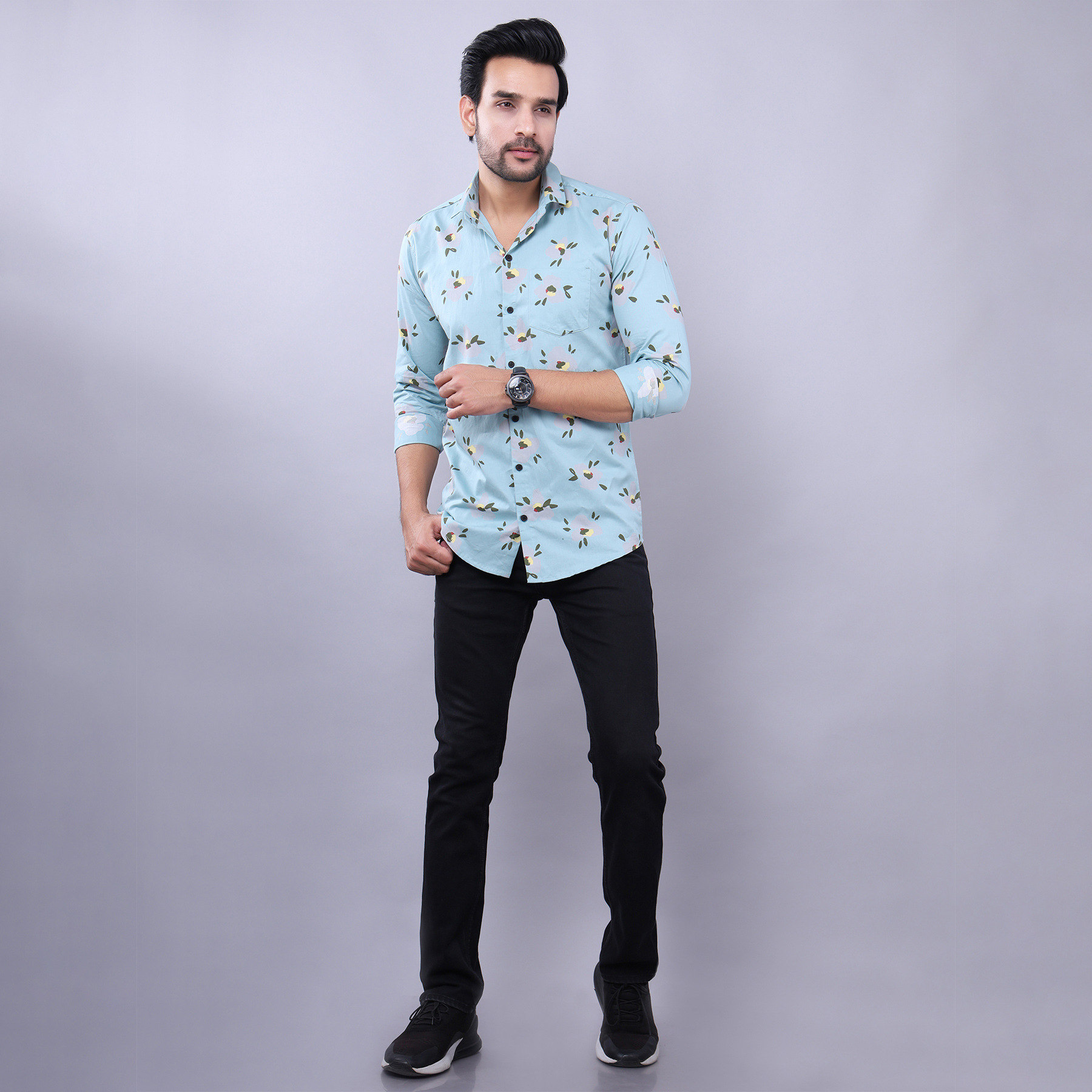 Mens Slim Fit Full Sleeves Casual Floral Cotton Shirt