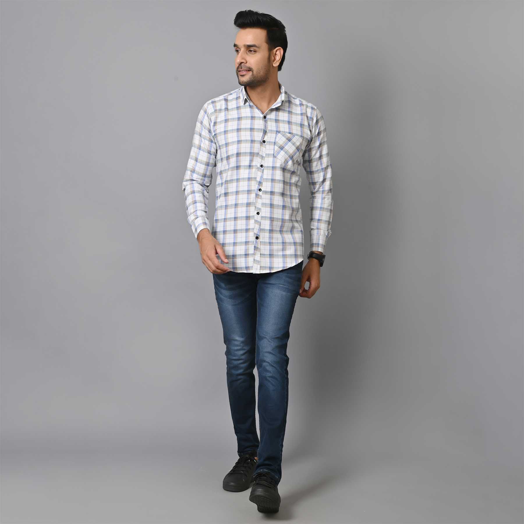 Mens Slim Fit Full Sleeves Casual Checkered Shirt