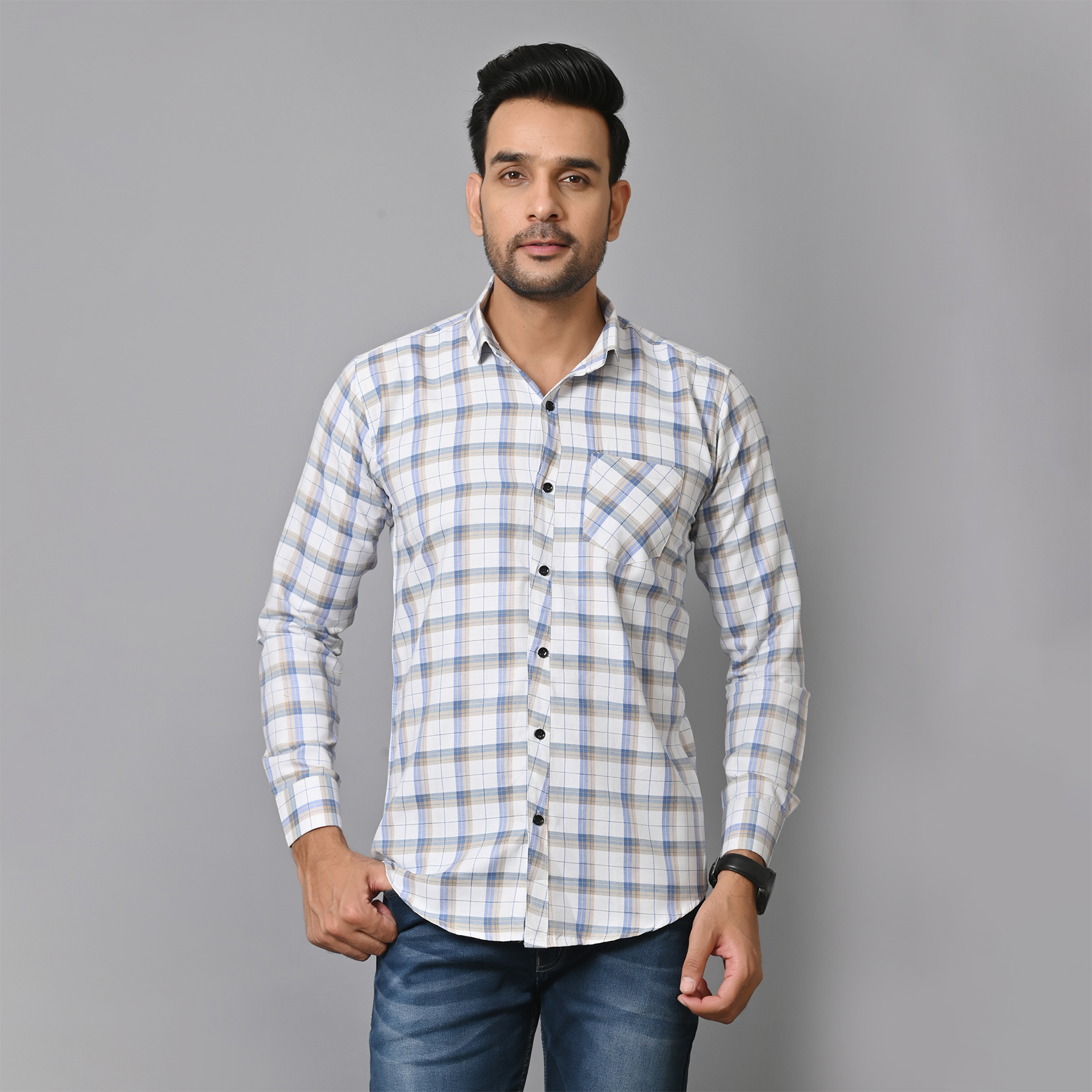 Mens Slim Fit Full Sleeves Casual Checkered Shirt