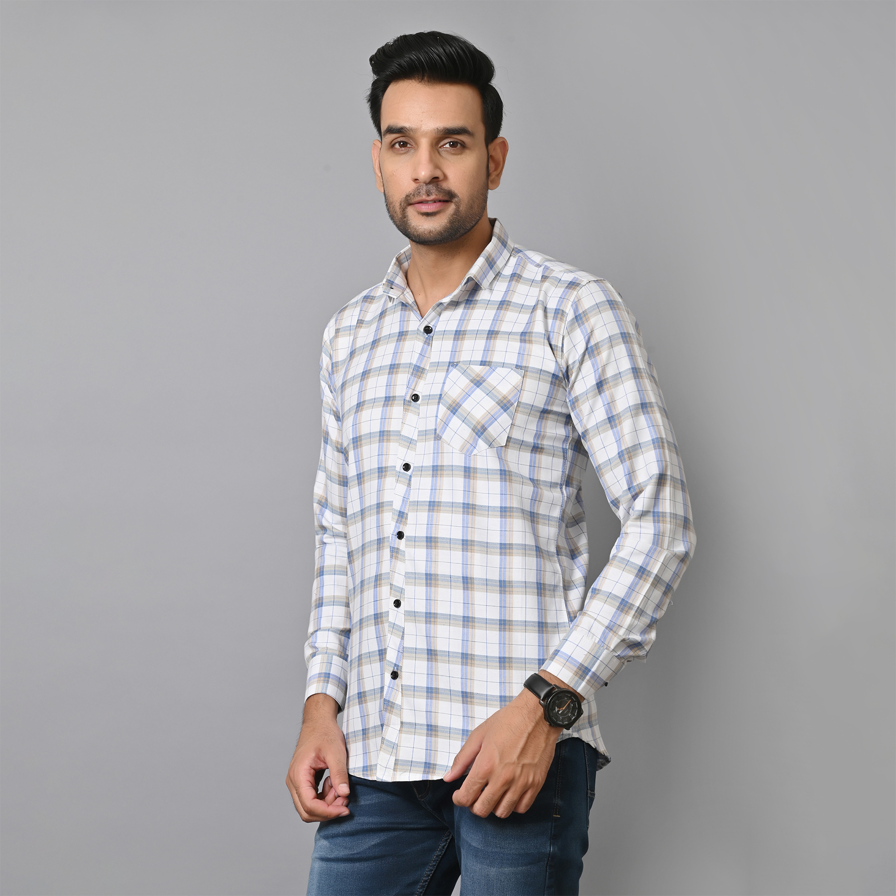 Mens Slim Fit Full Sleeves Casual Checkered Shirt