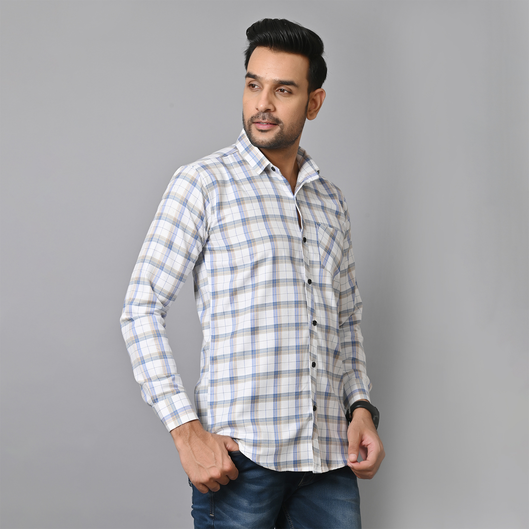 Mens Slim Fit Full Sleeves Casual Checkered Shirt