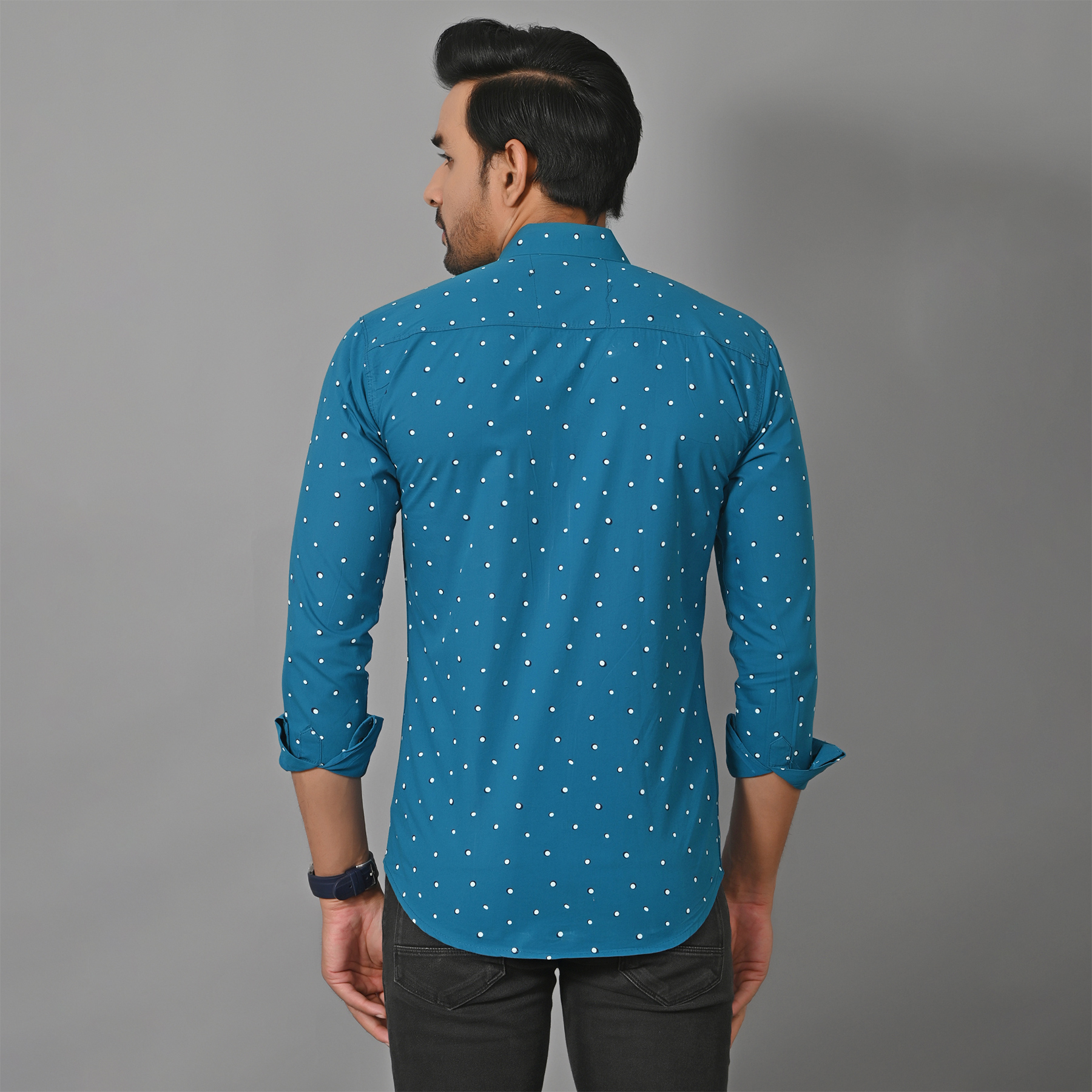 Mens Slim Fit Full Sleeves Casual Polka Cotton Shirt