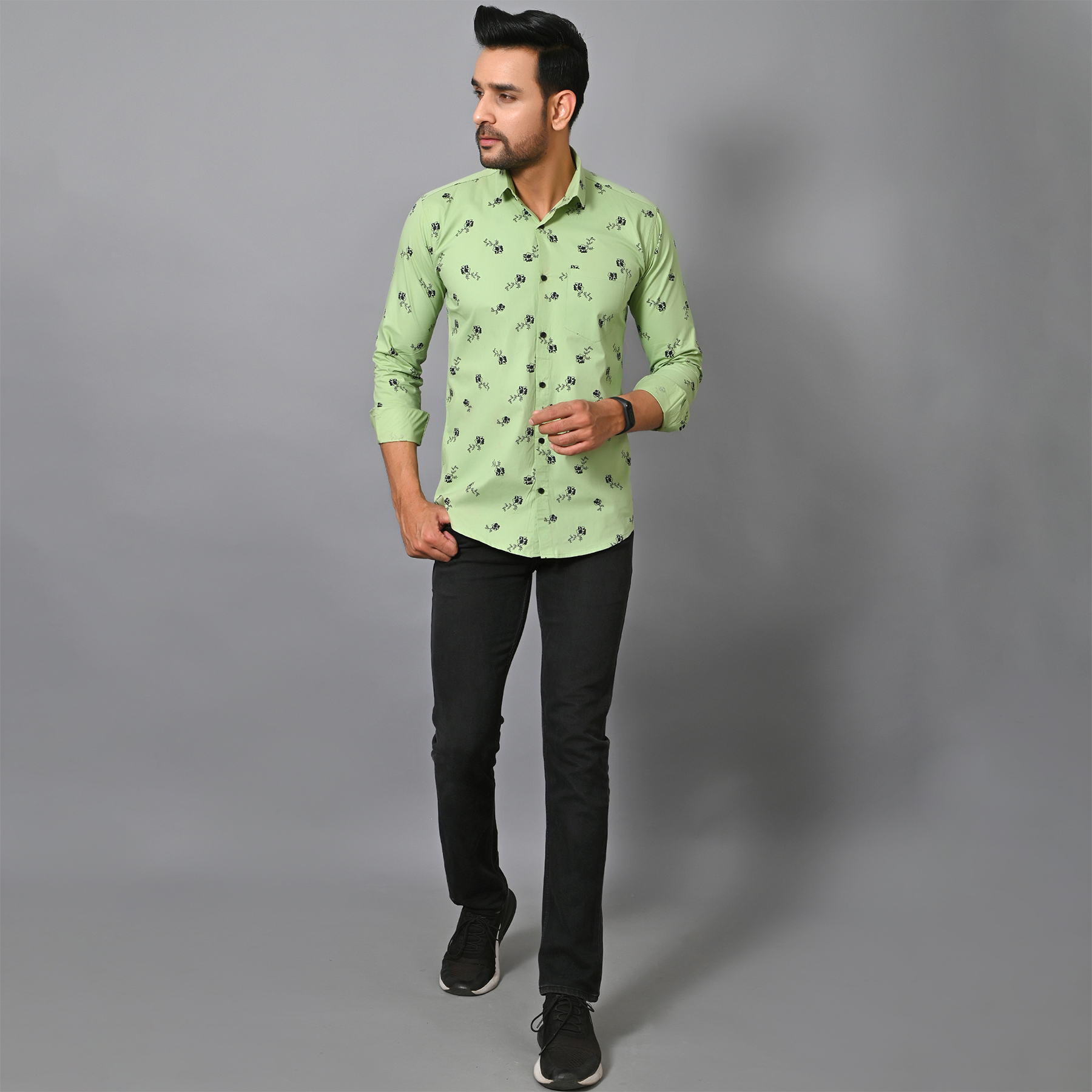 Mens Slim Fit Full Sleeves Casual Floral Cotton Shirt