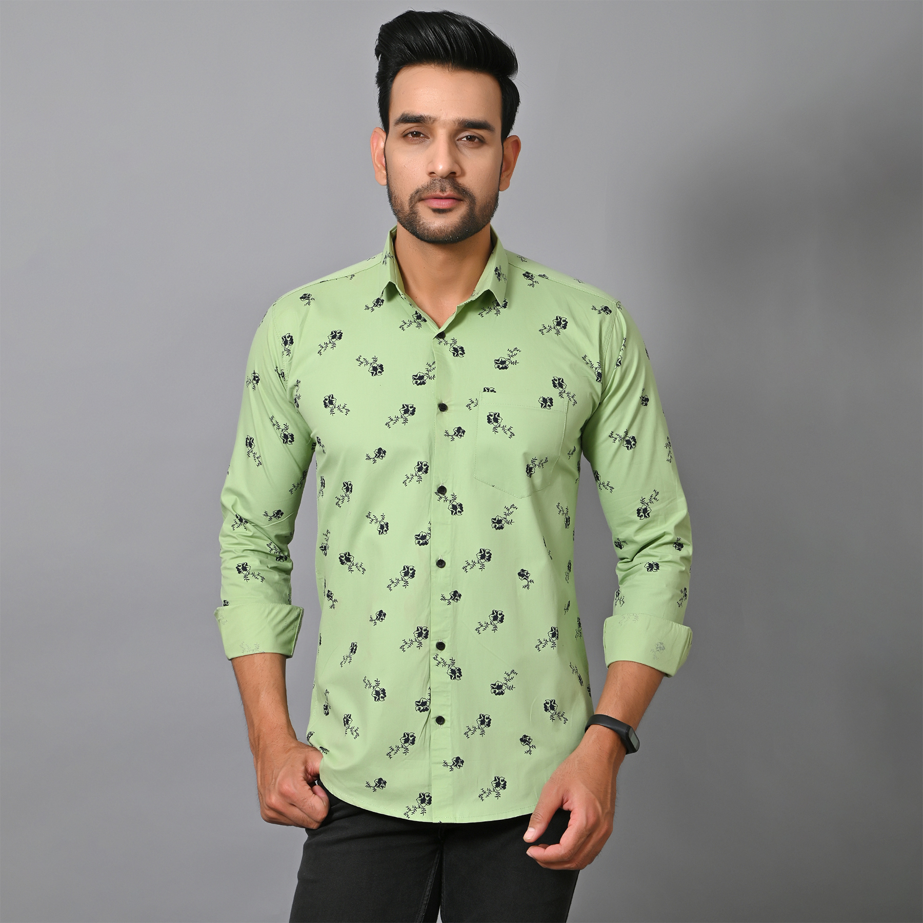 Mens Slim Fit Full Sleeves Casual Floral Cotton Shirt