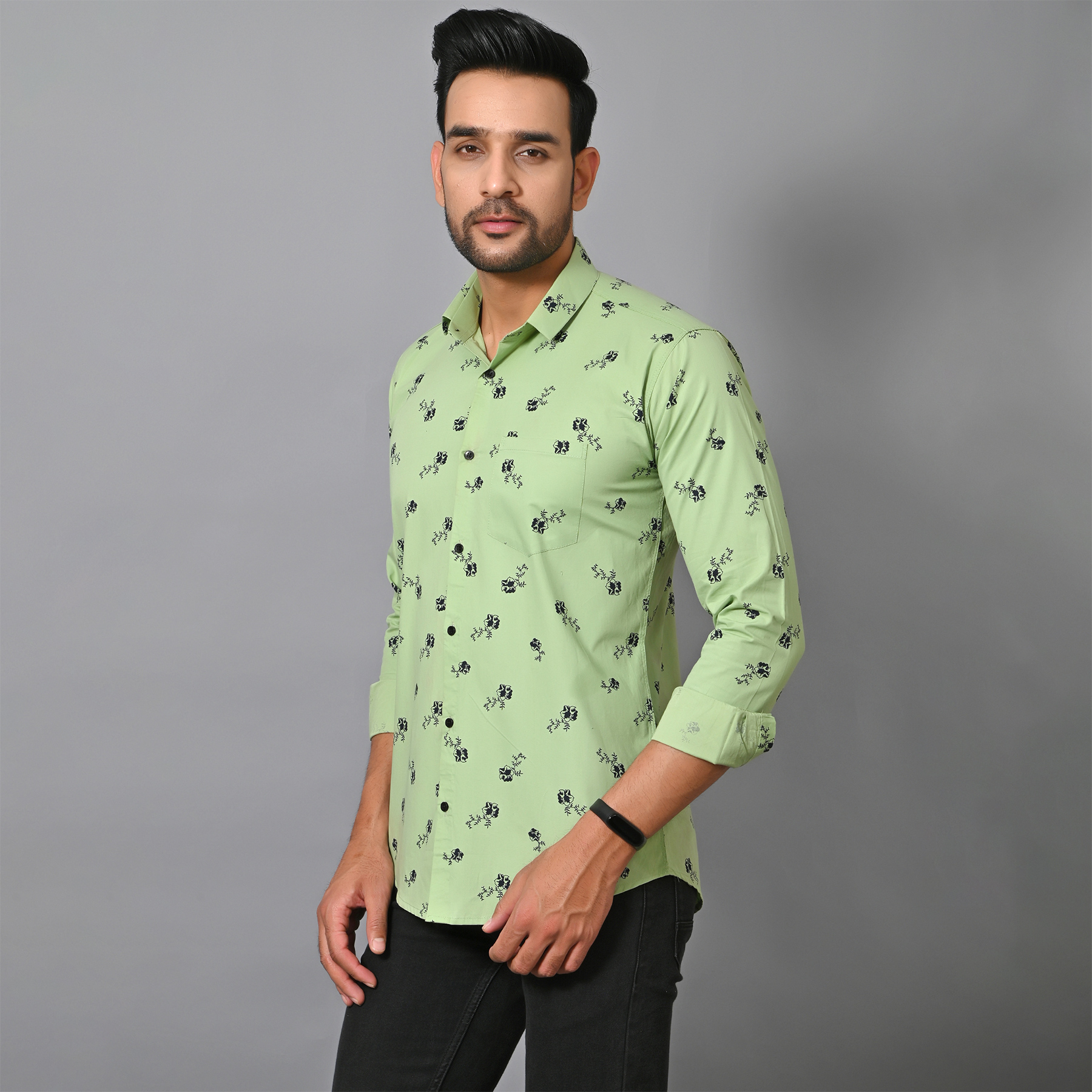 Mens Slim Fit Full Sleeves Casual Floral Cotton Shirt
