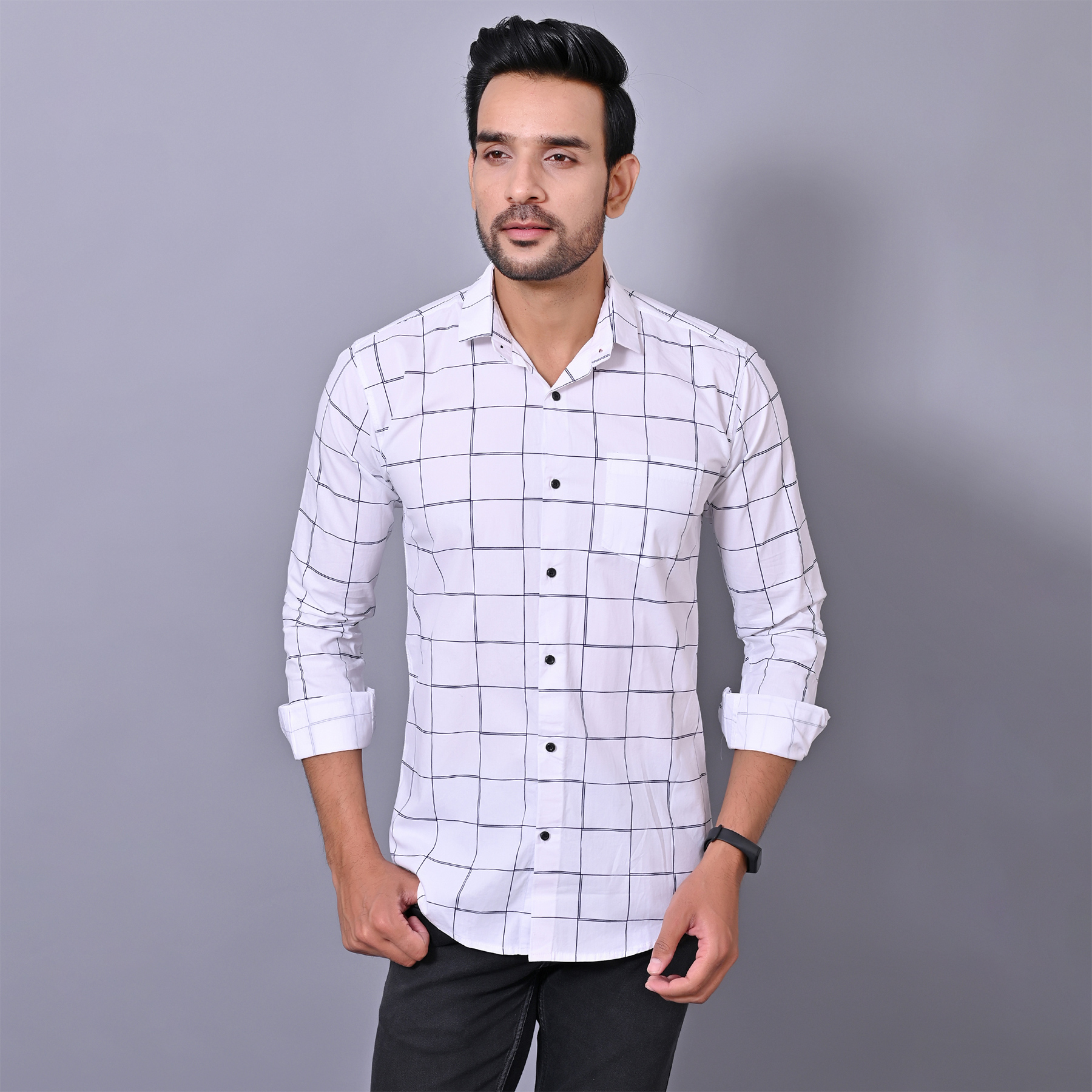 Mens Slim Fit Full Sleeves Casual Checkered Shirt