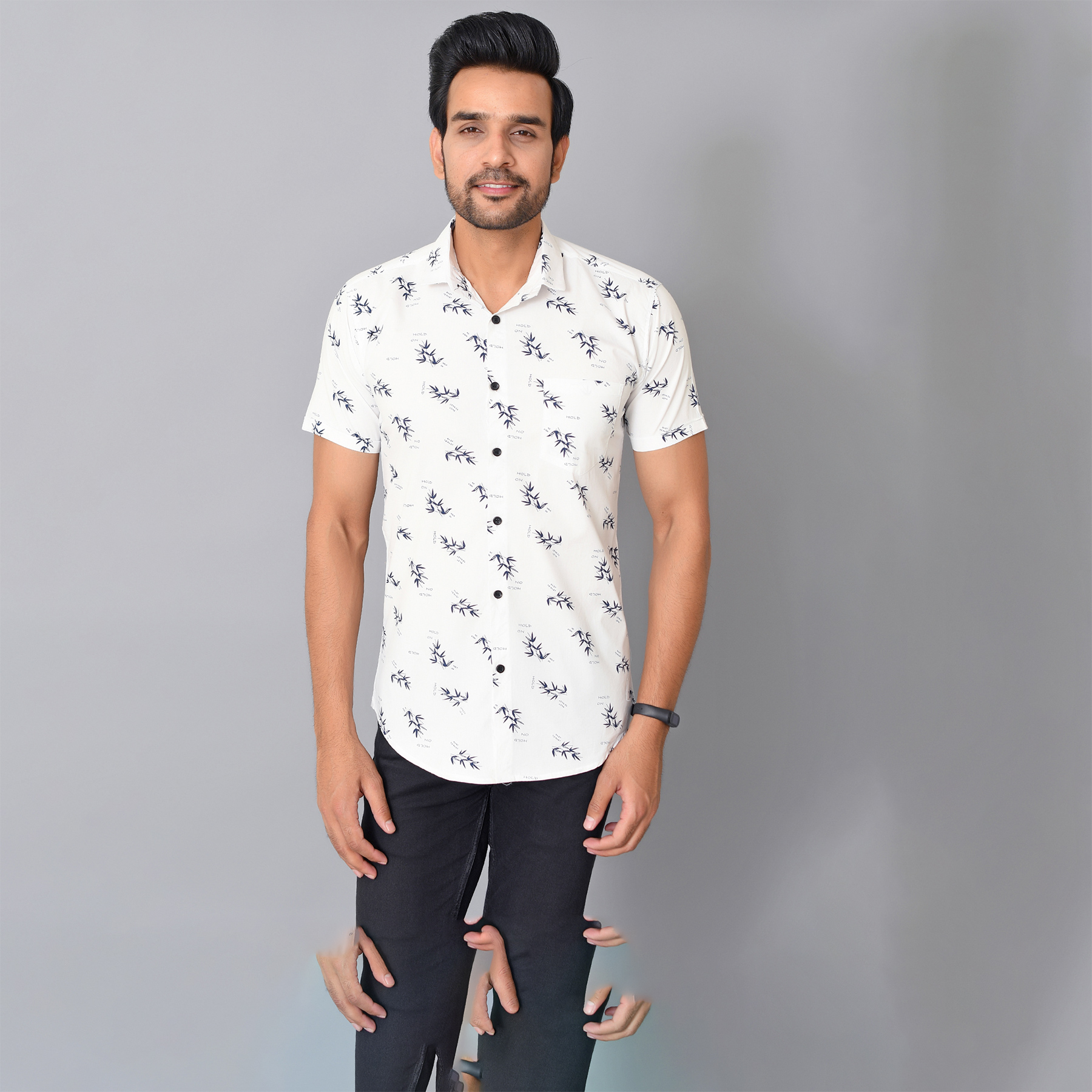 Mens Slim Fit Short Sleeves Casual Cotton Shirt