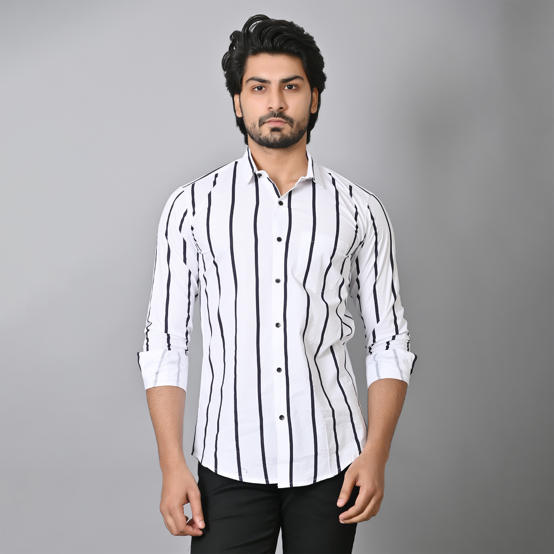 Mens Slim Fit Full Sleeves Casual Stripped Cotton Shirt